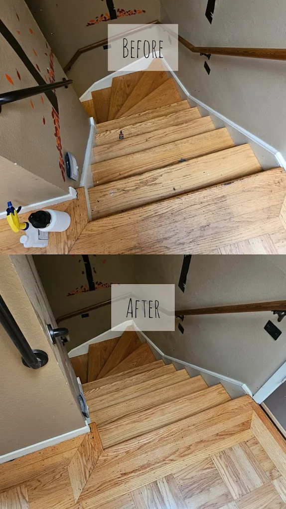Before and after Douglas fir floor restoration, San Francisco Victorian home