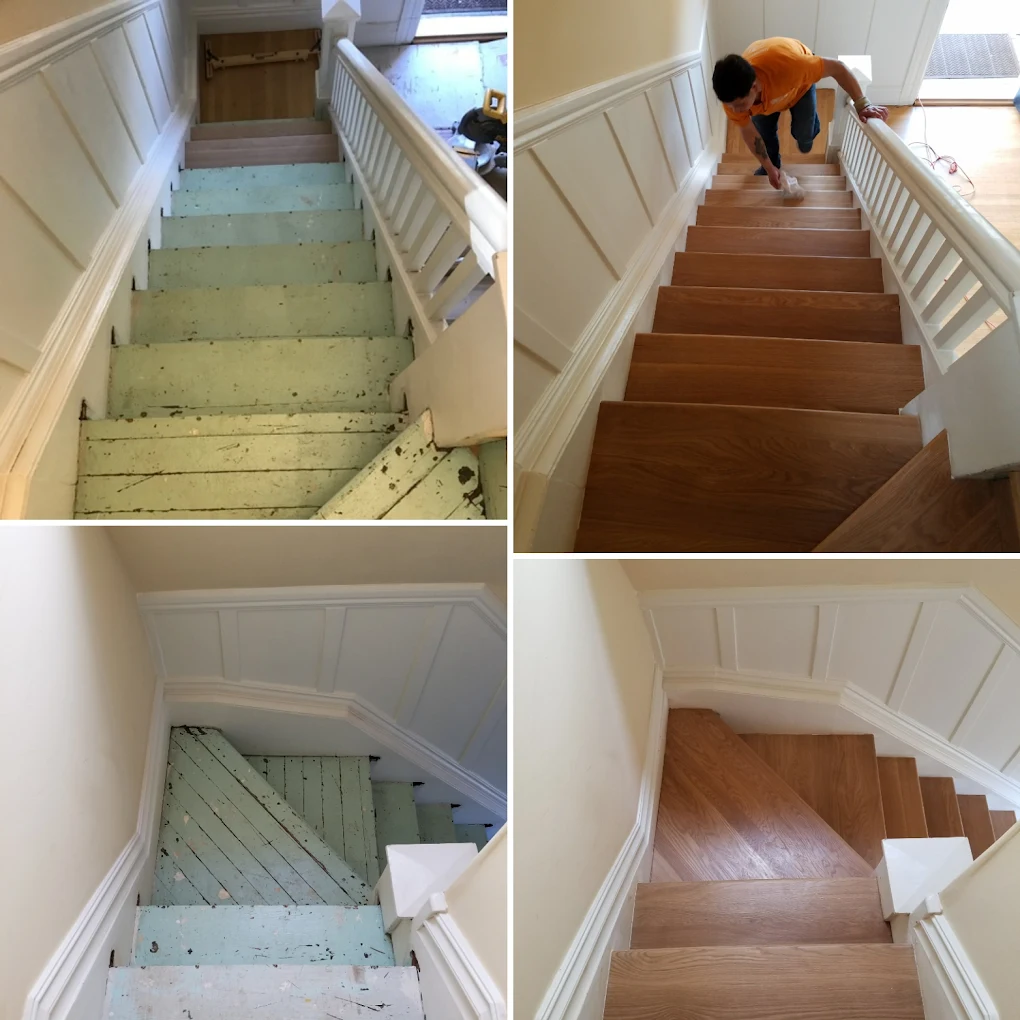 Before and after hardwood floor dustless sanding and refinishing, SF Bay Area